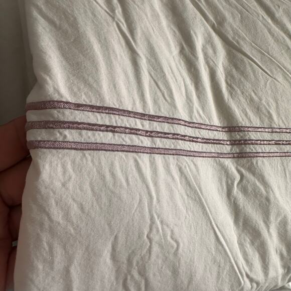 Pottery Barn Grand Organic Percale Duvet Cover Striped Border Lavender King - Picture 4 of 7